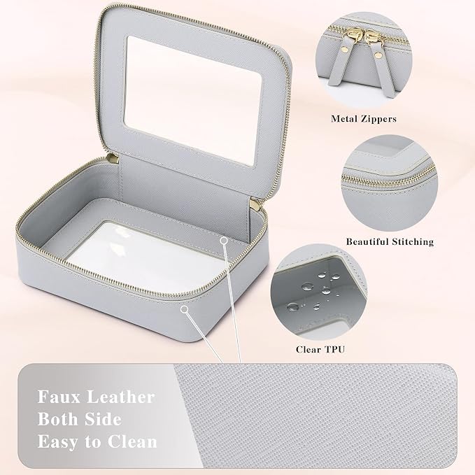 Clear Makeup Bag Set 3 Piece Travel Case for Cosmetics and Toiletries Women's Makeup Organizer and Car Essential with Zipper (Gray, L+M+MINI) - Image 6