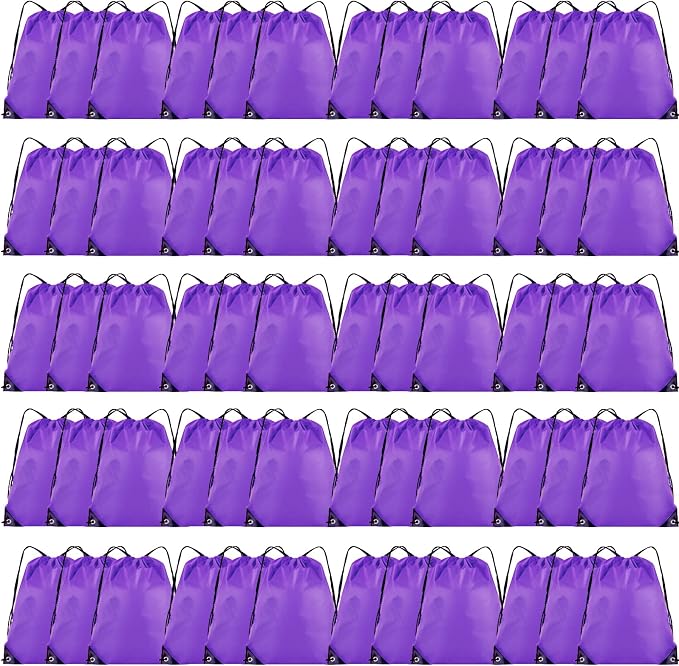 Grneric 60 Pieces Drawstring Backpack Bulk Cinch Sackpack Ployster Drawstring Bags for Gym Party Trip(Purple) by Grneric