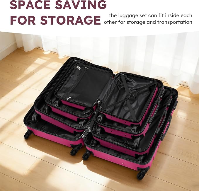 Suitour 4 Piece Luggage Sets, Hard Shell Suitcase Set with Spinner Wheels 16 20 24 28inch Travel Sets(Rose Red) - Image 8