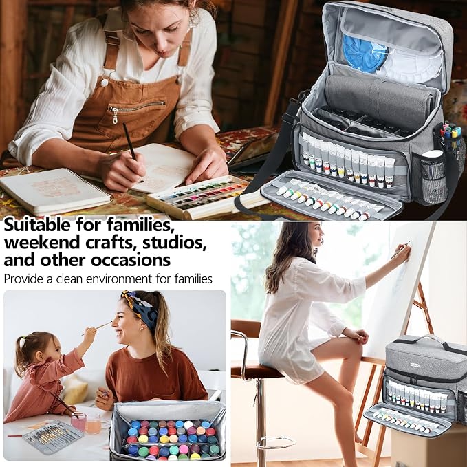 Acrylic Paint and Brush Set Organizer Bag - Carrying Case Compatible with Apple Barrel, Shuttle Art, Caliart Art Supplies - Includes Detachable Paint Brush Holder - for Home/Travel/Outdoor (Pro Gray) - Image 6