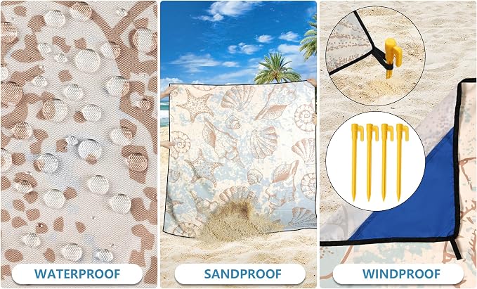 HIHOHO Beach Blanket Waterproof Sandproof Extra Large Beach Mat 79" X 83"/120"x108"for 1-8 Adults Quick Drying Durable Outdoor Picnic Mat for Beach Travel Camping Hiking - Image 3