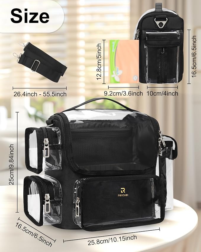 TANTO Makeup Brush Bag, Makeup Artist Bag Clear Makeup Case Professional Large Cosmetic Organizer Bag Portable Cosmetic Train Case with Adjustable Dividers & Shoulder Strap Easy to Clean - Image 5