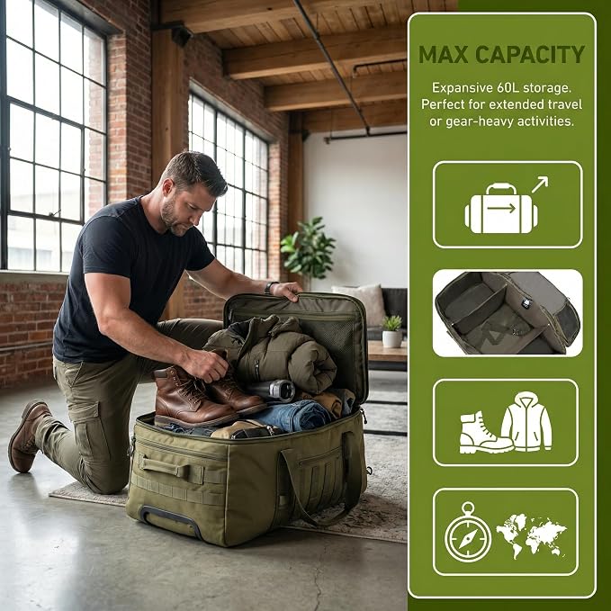 3-in-1 Tactical Gym Duffel Backpack, Travel Sports Bag for Overnight | Works as a range bag or motorcycle backpack, ideal for gym, travel, camping, hunting, and gear organization - Image 5