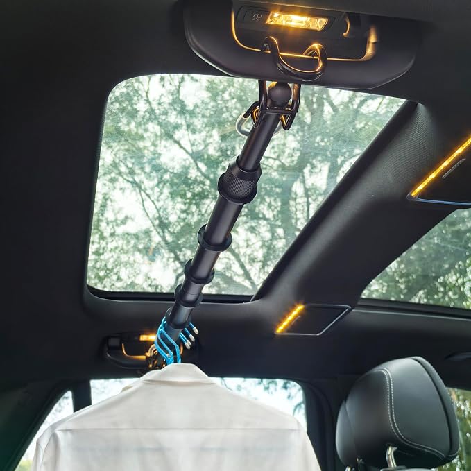 Car Clothes Hanger Bar Adjustable Garment Rack 30''-50'' Heavy-Duty Hanger Rod for Small or Medium Vehicles Travel Closet Black Metal Pole for Auto Clothing Organizers & Storage (Hold up to 120lbs) by Idefair