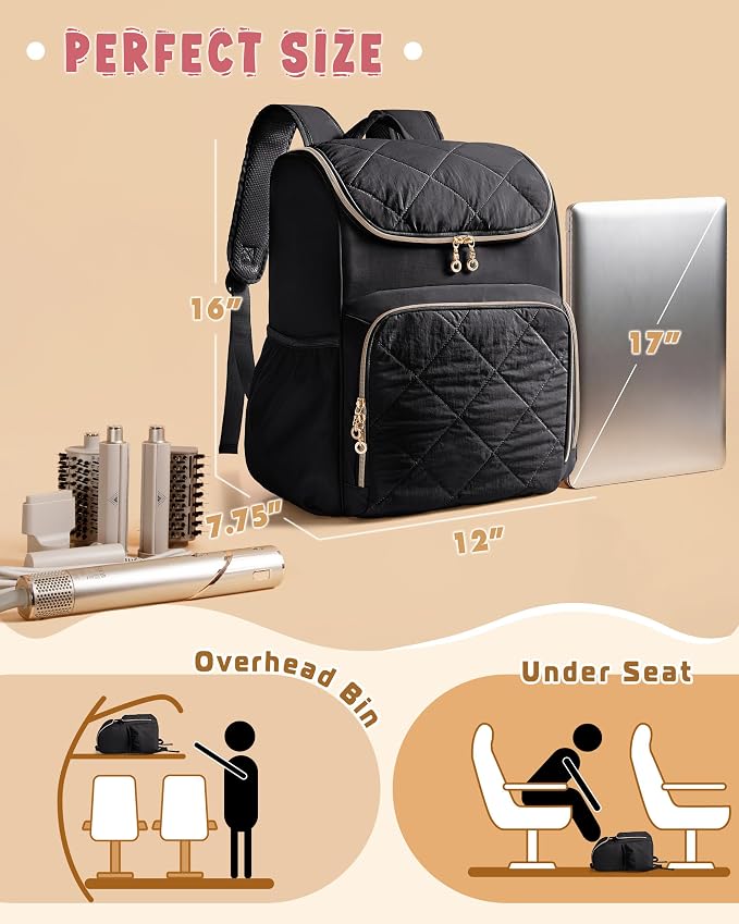 Marscamd Insulated Hairstylist Travel Bag Backpack with Detachable Dividers and Multiple Pockets, Quilted Hair Tool Travel Bag with Multiple Pockets for Hairstylist and Barber, Black - Image 5