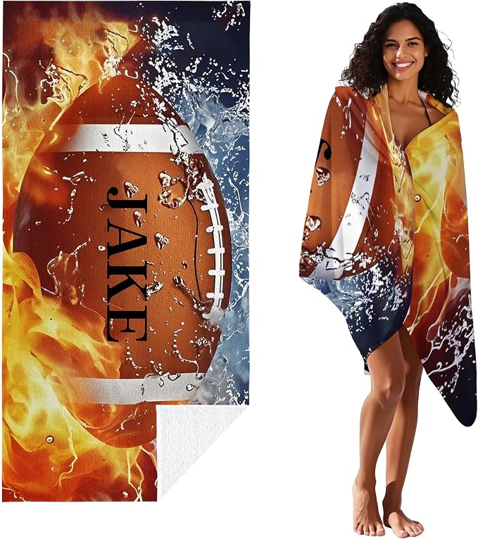 Personalized Beach Towel With Name, Custom Beach Towel with Text, Customized American Football Microfiber Pool Towel, Quick Dry & Absorbent Swim Towel for Adult,Anniversary, Birthday, Summer Holiday - Image 2