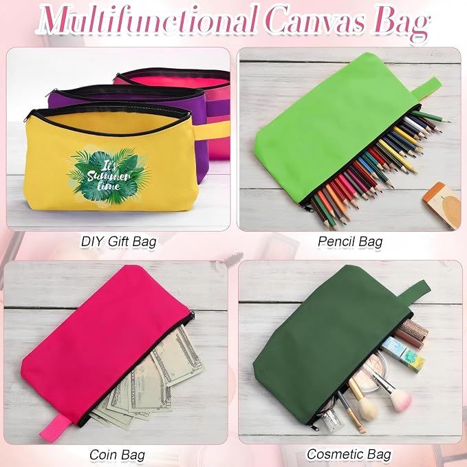 Reginary 60 Pcs Multicolor Canvas Makeup Bag Bulk Portable Travel Cosmetic Pouch Versatile Blank Toiletry Bag with Zipper for Women DIY Craft Purse Pencil Case (7.5 x 5 x 2 Inch) - Image 8