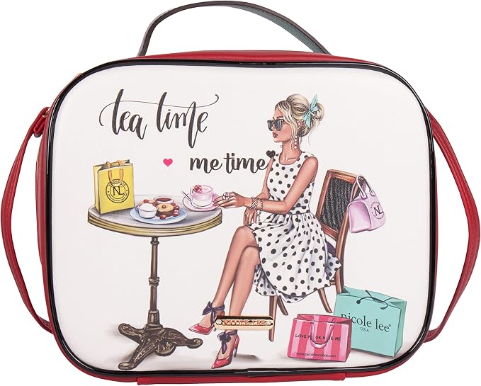 Nicole Lee Travel Handbag Crossbody Set with 3 Fashion Print Makeup Pouches, Women's Cosmetic Toiletry Organizer (Tea Time Me Time) - Image 9