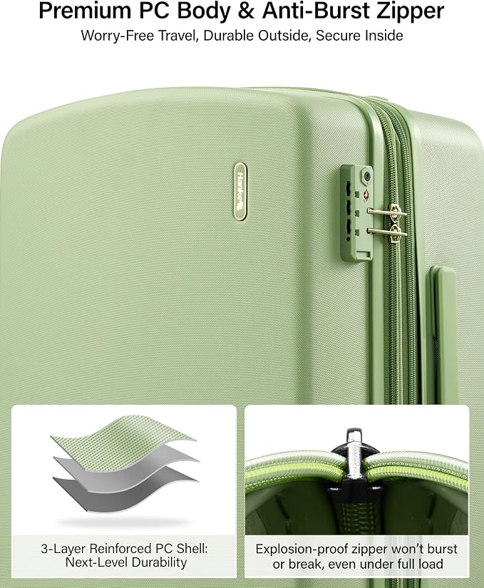 Hanke 20 Inch Expandable Carry On Luggage, 22x14x9 Airline Approved, TSA Lock Hard Shell Lightweight Suitcase for Men Women (Bamboo Green) - Image 5
