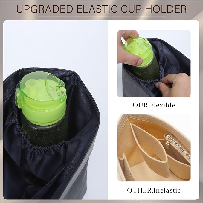 DOXO Purse Organizer Insert for Longchamp Le Pliage Medium, 6-Compartment Bag Organizer with YKK Zipper Pocket, Cup Holder, Key Chain, Waterproof DupontPaper Lightweight Handbag Shaper (Black Blue,M) - Image 7