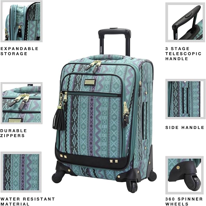 Steve Madden Designer Luggage Collection - 3 Piece Softside Expandable Lightweight Spinner Suitcase Set - Travel Set Includes an Under Seat Bag, 20-Inch Carry on and 28-Inch Checked Suitcase, Legends - Image 2
