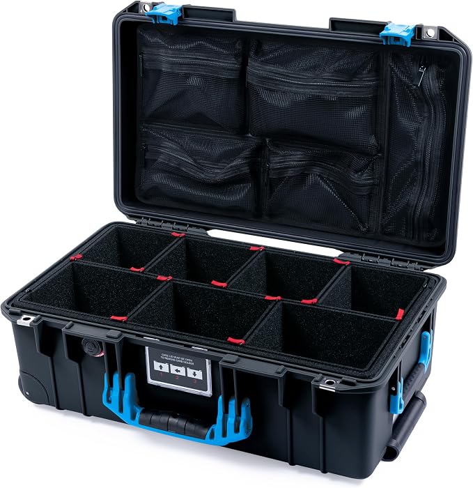 Black Pelican Air 1535 Carry-on Case - with TrekPak Divider System & Mesh Lid Organizer - Blue Handles & Latches. by ColorCase