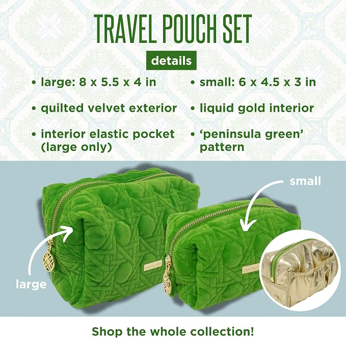Lilly Pulitzer Gold Quilted Zipper Pouches, Cute Cosmetic Case for Women, Travel Toiletry Bag, Small Pouch Bag for Supplies, Set of 2, Makeup or Toiletries (Peninsula Green) - Image 9