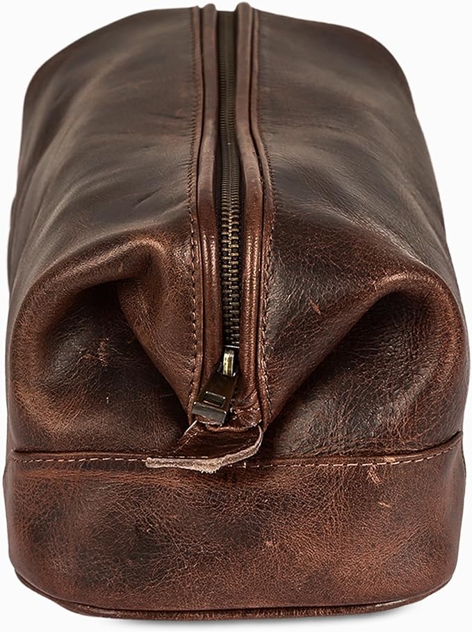 HLC Leather Toiletry Bag for Men Best Gift Premium Genuine Dopp Kit Shaving Kit Organizer Travel Kit Pouch Bag 10 inch Size (Brown) - Image 3