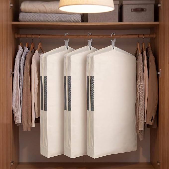 Aliceset 3 Pack Cotton Garment Storage Bag for Hanging Clothes 24 x 32 Inch Breathable Garment Cover Canvas Suit Bags for Closet Storage Short Dresses Suits Gowns - Image 5