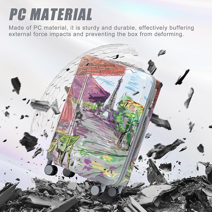 Hardshell Luggage Sets, Lightweight Stripes Suitcases with Spinner Wheels, Tower-PC - Image 2