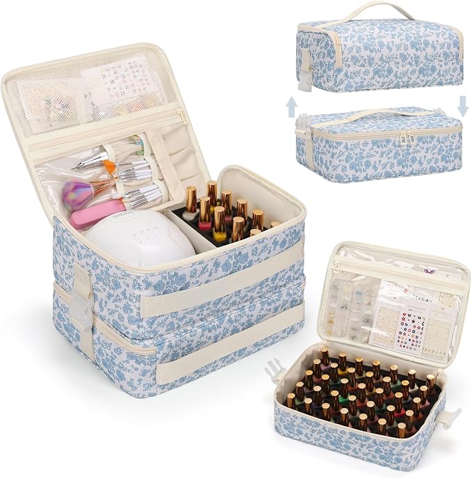 OCHEAL Nail Polish Organizer, Holds Nail Lamp and 45+ Bottles,3 Usage Modes Detachable Nail Storage Bag Travel Nail Tech Case Holds Nail Kit Stuff Manicure Tools -Floral - Image 9