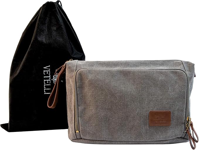 Vetelli Vintage Canvas Toiletry Bags, Travel In Style, Waterproof Canvas Dopp Kits, Durable (Messner) (Light Gray) - Image 6