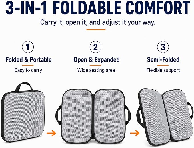 Sojoy 3 in 1 Foldable Gel Seat Cushion Featured with Memory Foam Breathable Seat Cushion for Pressure Relief (Size: 18.5“ x 15" x 2"，Gray Mesh) - Image 4