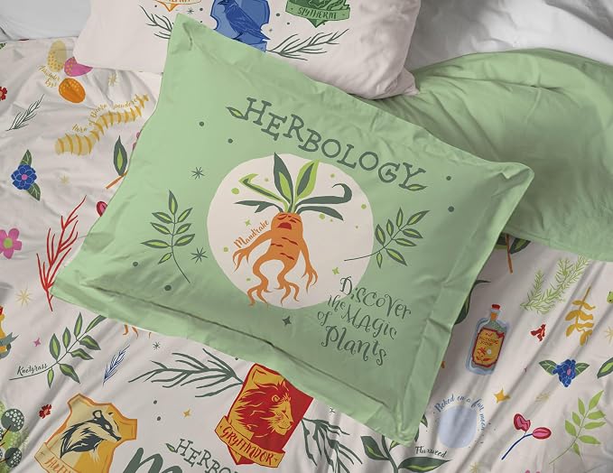 Harry Potter Full Comforter Set 7 Piece Soft Floral Bedding, Multi | Herbology, Bed in a Bag, Comforter Sheets Shams Pillowcases, Official Product, Soft Microfiber, Machine Washable, Easy Care - Image 5
