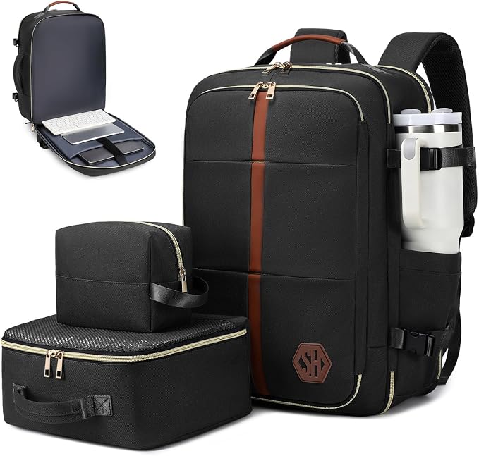 40L Travel Laptop Backpack for Women & Men, Airline Approved Carry On Luggage Overnight Bags, Waterproof Personal Item Bag, Weekender Essentials Backpacks Vacuum Backpack Black by SHENHU
