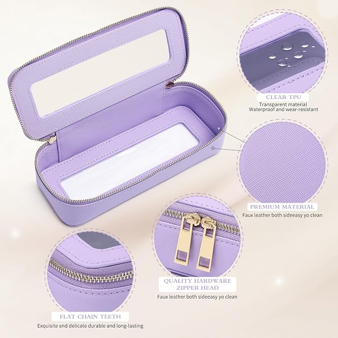 Pinkmik Clear Makeup Bag with Brush Bag 3pcs Waterproof Travel Case for Cosmetics and Toiletries Women's Makeup Organizer with Zipper (X/Purple, L+M+SLIM) - Image 6