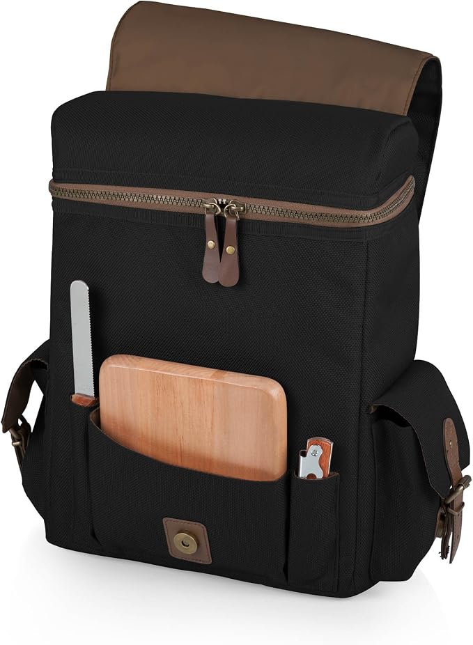 Picnic TIME Moreno 3-Bottle Wine & Cheese Tote, Luxury 3 Bottle Insulated Wine Bag Set with Cheese Board, Knife, & Corkscrew, Adjustable PaddedStrap, and Pockets, Romantic Kit for Couples, (Black) - Image 2