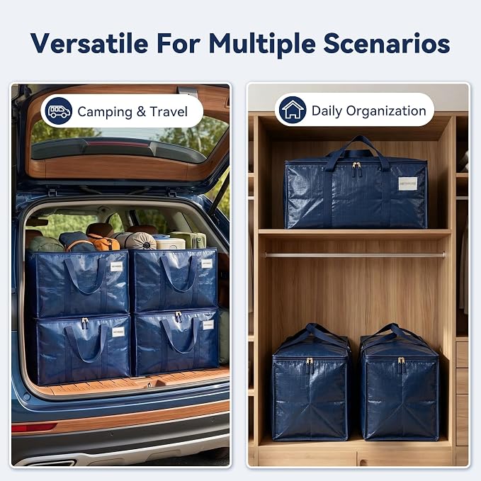 18 Pack Heavy Duty Storage Moving Bags with Zippers, Foldable Closet Organizer Storage Bin for Daily Organization, Camping, Travel, Decluttering, Transport, Packaging Moving (26.8"x13"x13.8") - Image 2