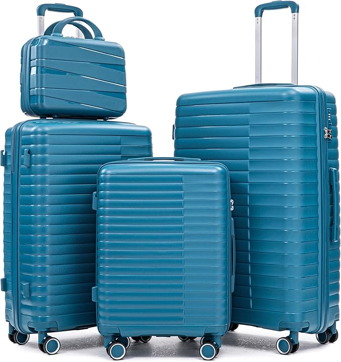 Hardside Luggage Sets, Lightweight Stripes Suitcase with Spinner Wheels, Blue-PP by Merax
