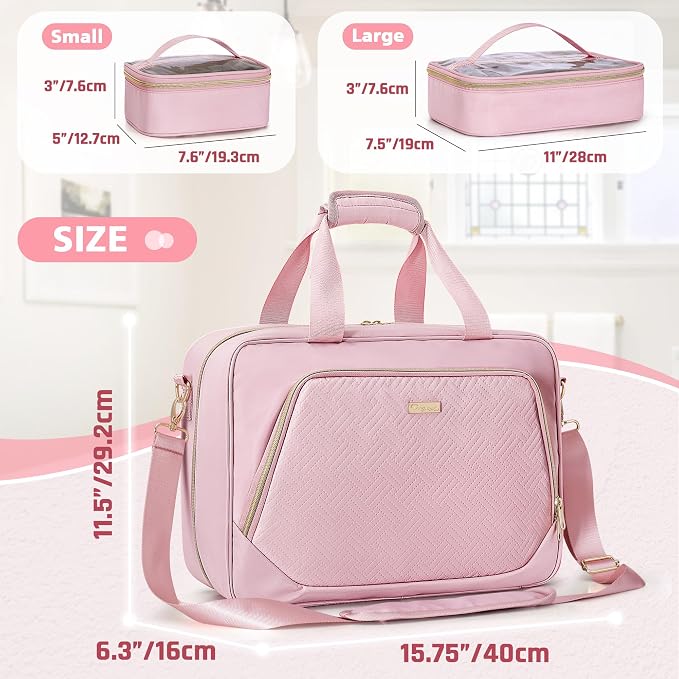 Extra Large Toiletry Bag for Women, Travel Makeup Organizer, Black | Toiletry Bag with 4 Individual Cases, Hair Tool Pocket & Makeup Brushes Compartment, Large Capacity Travel Organizer - Image 6