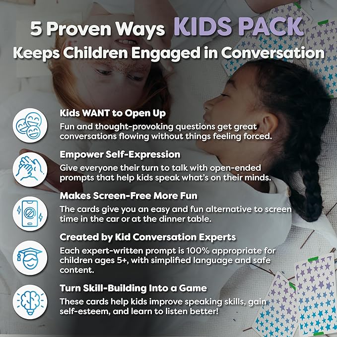 200 Kids Conversation Cards - Help Kids Put Down Tablets and Phones - Get Children to Enjoy Talking and Listening - Great for Car Rides and Family Dinners - A New Way to Express Themselves