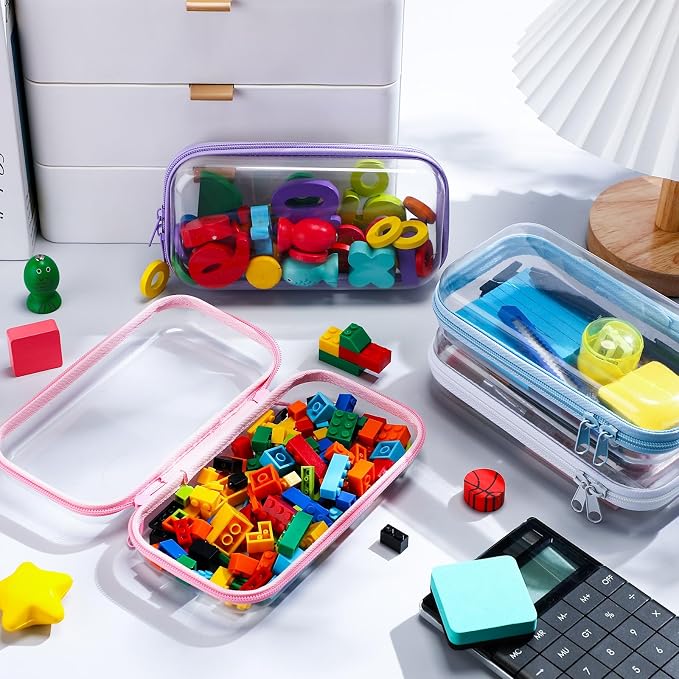 Hoolerry 4 Pcs Hard Clear Zipper Case Makeup Bags Plastic Zipper Pouch Transparent Storage Box Containers for Cosmetics, Snacks, Building Blocks, Puzzles(Clear,7.5 x 3.9 x 2 in,Multicolor) - Image 6