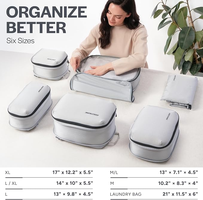 Aerotrunk Ultralight Compression Packing Cubes - Lightweight Travel Organizers for Suitcases and Luggage (6-Pack, Light Grey) - Image 3
