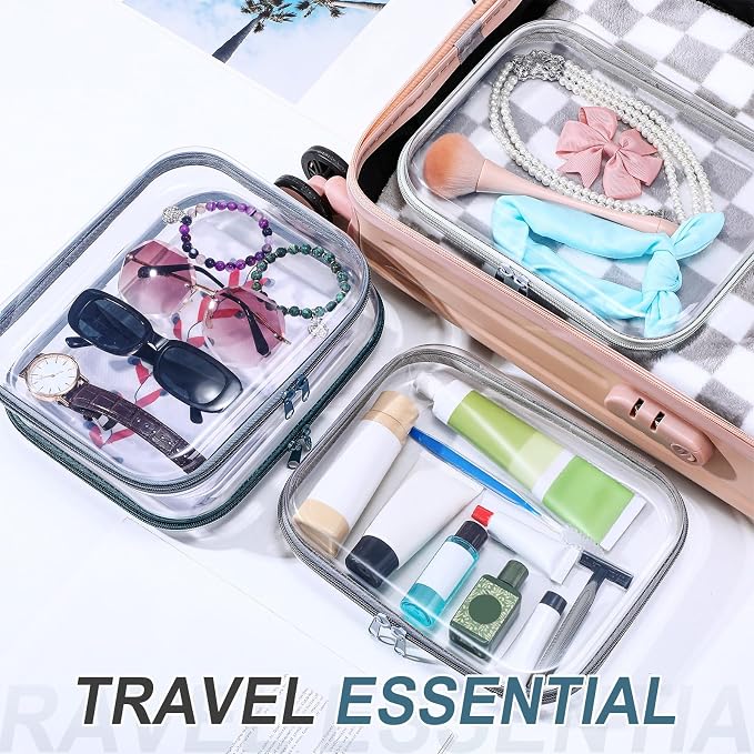 Hoolerry 4 Pcs Hard Clear Zipper Case Makeup Bags Plastic Zipper Pouch Transparent Storage Box Containers for Cosmetics, Snacks, Building Blocks, Puzzles(Clear,9.8 x 7.9 x 2 in,Morandi) - Image 7