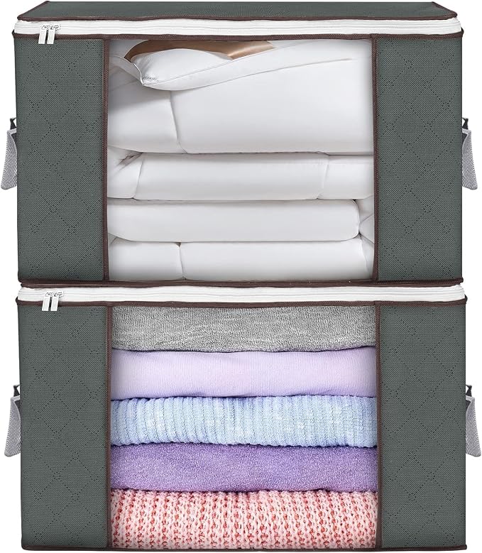 Large Storage Bags, 2 Pack Clothes Storage Bins Foldable Closet Organizers Storage Containers with Durable Handles Thick Fabric for Blanket Comforter Clothing Bedding 90 L | Foldable Storage Containers, with Reinforced Handle, for Clothing, Blanket, Co... by BuddingJoy-BuildaJoyfulLifeforYou