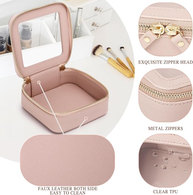 Pinkmik Small Makeup Bag Mini Clear Cosmetic Makeup Case & Toiletry Bag with Zipper Women's Purse Organizer & Car Essentials (Pink, MINI) | Clear Cosmetic Case, Zipper Closure, Purse Organizer, Car Essentials - Image 5