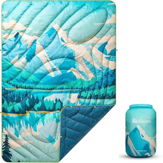 Gonex Camping Blanket with Aero-Warmth Breathable Layer - Puffy Printed Packable Blanket, Ultralight Wearable Water-Resistant Quilt, 79" X 55" for Camping, Beach, Hiking, Travel, Picnics (Iceberg) by Gonex
