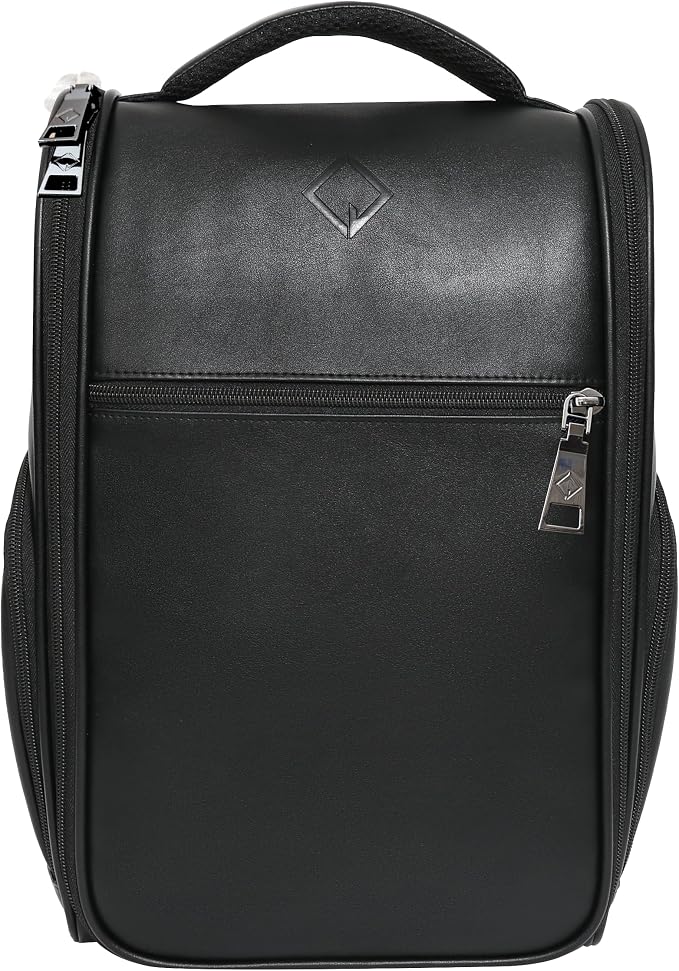 CaddyDaddy Premium Golf Shoe Bag Zipper Sports Shoe Strap Bag with Side and Front Accessory Pocket for Storing Golf Accessories Golf Shoe Carry Bags (LUX Synthetic Leather | Black) - Image 2