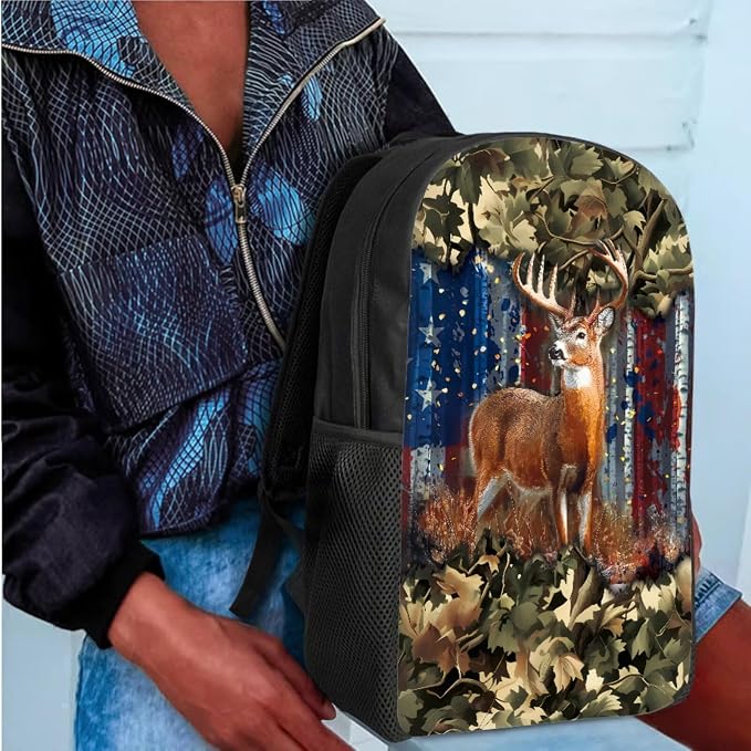 GIFTPUZZ Deer American Flag Backpack 17 Inch Set Boys | Camo 4-in-1 Lunchbox Combo, Water Bottle Holder, 3rd Grade Elementary School, Ages 8-10 - Image 4