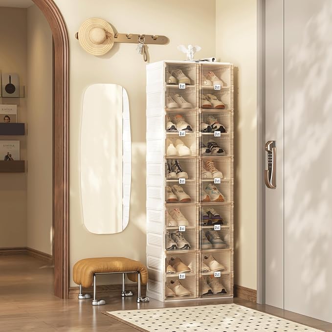 ANTBOX Shoe Organizer Storage Box, Portable Folding Shoe Rack For Closet With Magnetic Clear Door,Large Sneaker Cabinet Bins Sturdy Easy Assembly 10 Layers-20 Grids - Image 7