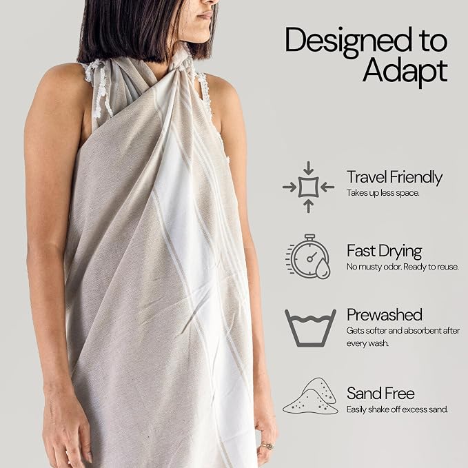 Salt Earth Cotton Turkish Beach Towel (Set of 2, 36"x72") - Soft, Quick Dry, Sand Resistant, Absorbent Towels for Bathroom, Home, Travel, Pool, Spa, Bath, Swim - Beach Towels Oversized (Beige) - Image 3