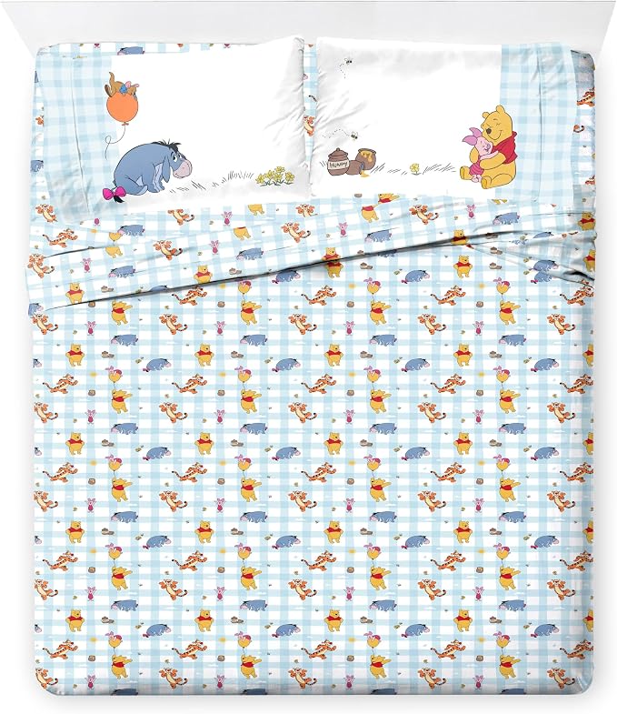 Disney Winnie The Pooh Full Comforter Set 7 Piece Kids Bedding, White | Piglet Tigger, Bed in a Bag, Comforter Sheets Shams Pillowcases, Official Brand, Soft Microfiber, Machine Washable, Kids Gift - Image 6