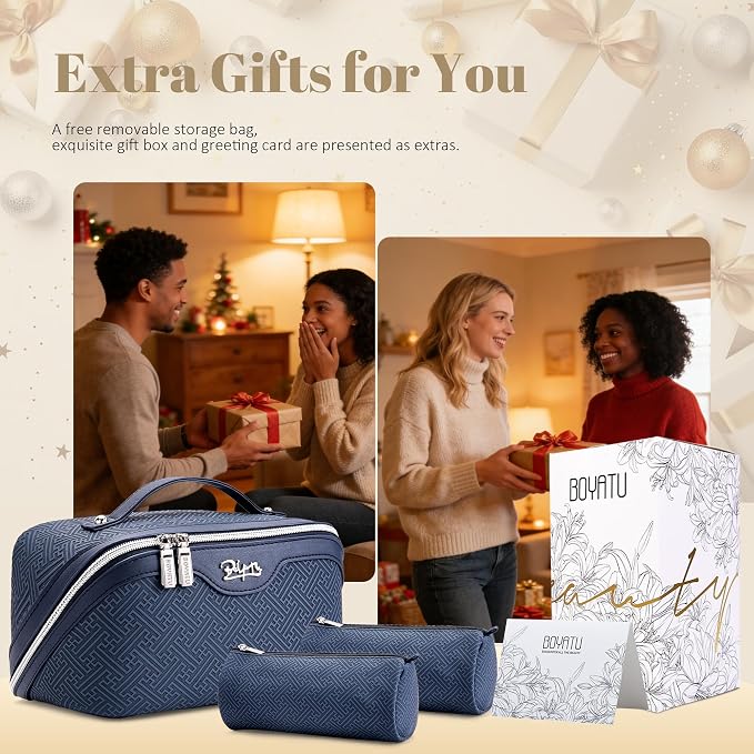 BOYATU Travel Makeup Bags for Women: Vintage Roman Column Texture | Each Journey, Quiet Luxury Serenity - 3 Pcs Set Large Capacity Cosmetic Bag Organizer Toiletry Purse 50% Extra Storage - Image 7