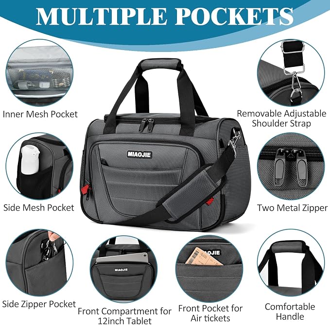 Underseat Carry On luggage Bag Airplanes Personal Item Bags, Gym Bag for Men Weekender Overnight Travel Tote Bag Shoulder Small Softside Carry on Luggage Travel Duffel Bags For Men Women -16 IN Grey - Image 6