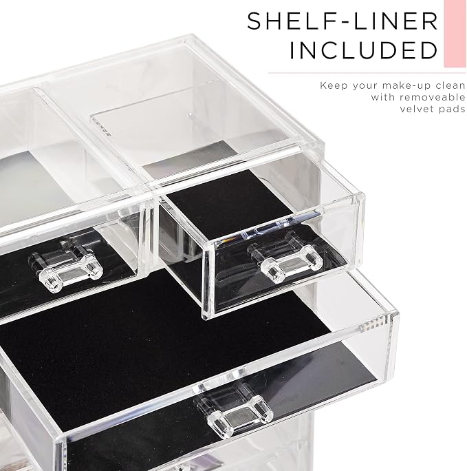 Sorbus Acrylic Makeup Organizer Set, 6-Drawer Vanity & Countertop Cosmetic Storage with Small & Wide Compartments, Marble Print Makeup Storage for Brushes, Jewelry – Holiday Gift for Women & Teens - Image 6