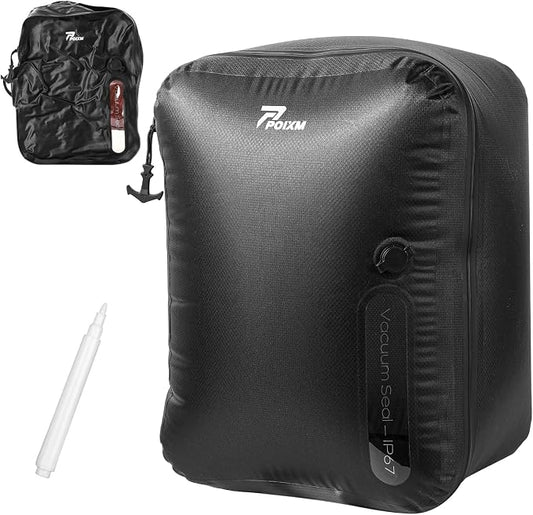Vacuum Bags for Travel, 180° Open Zipper, IP67 Waterproof, Reusable Space Saver Compression Bags for Backpack, Suitcase(1 Pack, No Pump) by POIXM