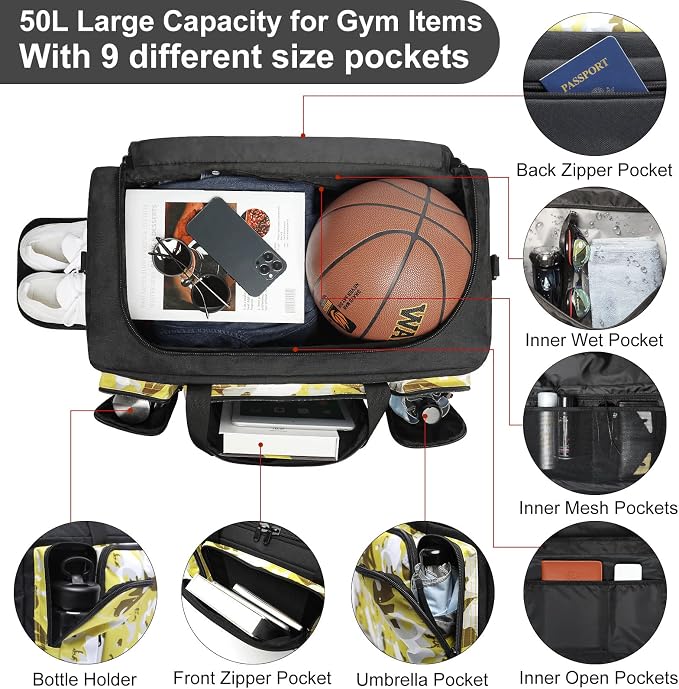 4-Way Gym Bags for Men Gym Duffle Bag Sports Duffle Bag Backpack with Shoe Compartment & Wet Pocket - Image 4