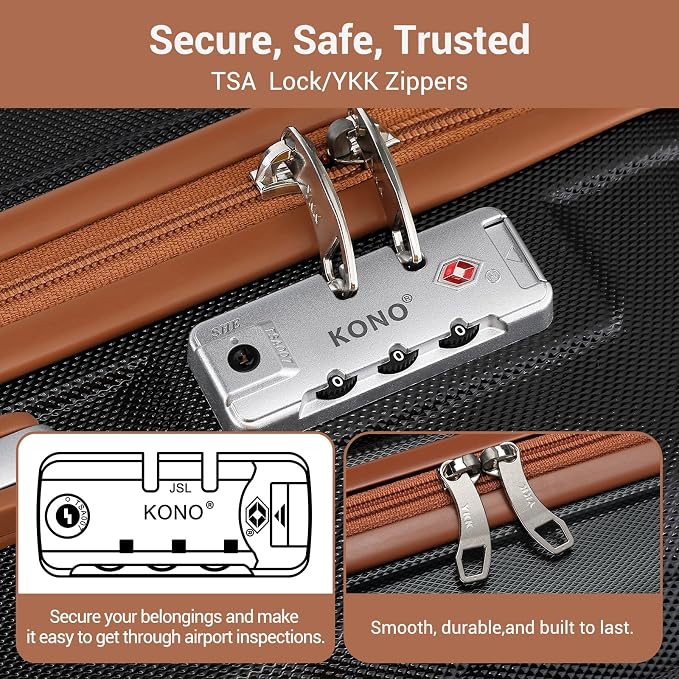 Kono 24 Inch Luggage Suitcase with Spinner Wheels TSA Lock | Lightweight PC+ABS Hardside Medium Checked Luggage Durable Rolling Suitcase Apricot Black - Image 4