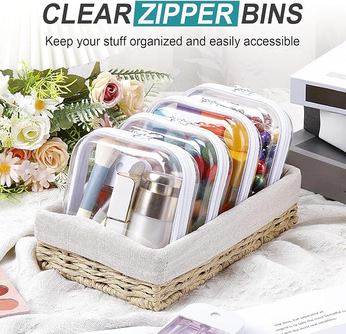 Hoolerry 4 Pcs Hard Clear Zipper Case Makeup Bags Plastic Zipper Pouch Transparent Storage Box Containers for Cosmetics, Snacks, Building Blocks, Puzzles(Clear,5 x 5 x 2 in,White) - Image 6