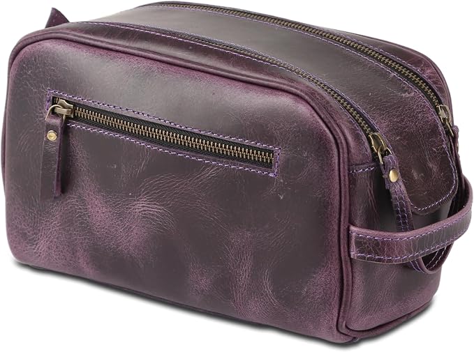 KomalC Travel Toiletry Bag – Premium Leather Dopp Kit for Men & Women with Water-Resistant Lining & Spacious Zippered Organizer by KomalC